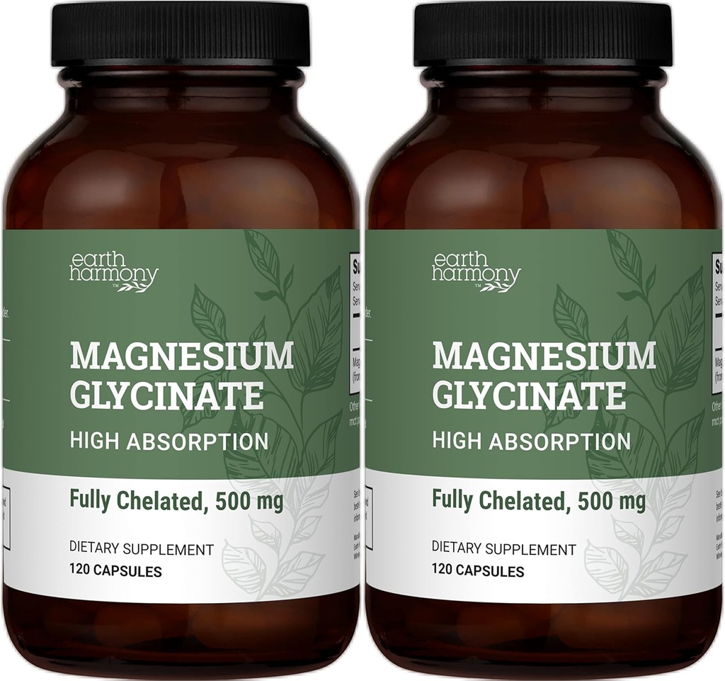 Earth Harmony Chelated Magnesium Glycinate 500mg - 120 Capsules (2-Pack, 1000mg Total) 2