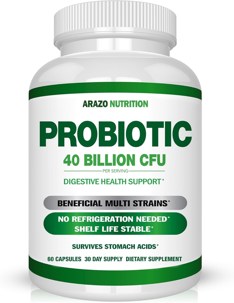 Arazo Nutrition Probiotic 40 Billion CFU - Shelf Stable with Prebiotics and Acidophilus - Stable Potency Until Expiration – Time Delay Release Probiotics 2