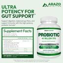 Arazo Nutrition Probiotic 40 Billion CFU - Shelf Stable with Prebiotics and Acidophilus - Stable Potency Until Expiration – Time Delay Release Probiotics 3