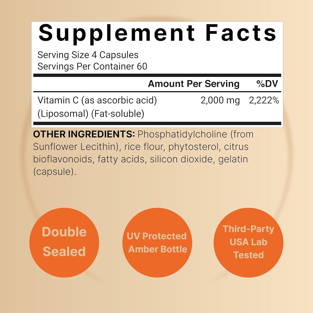NatureBell Liposomal Vitamin C 2,000mg Per Serving, 240 Capsules | High Absorption Fat-Soluble Vitamins – Collagen Booster – Non-GMO 3