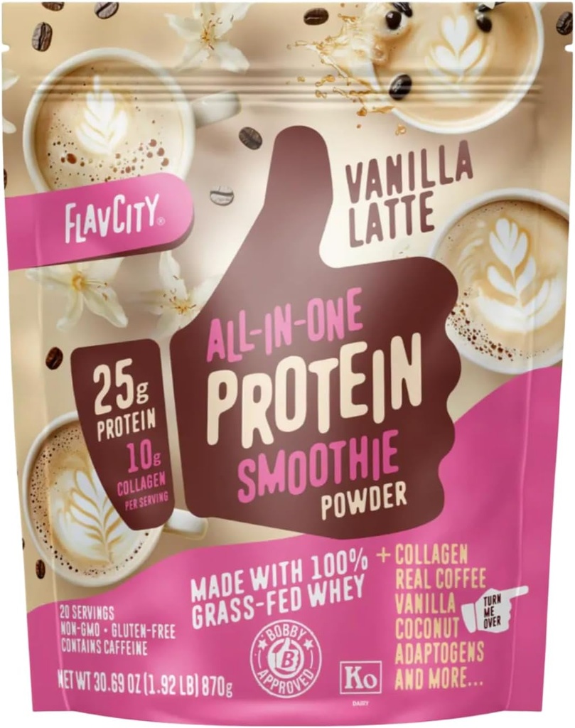 FlavCity Grass Fed Whey Protein Powder - Vanilla Latte - 25g Protein, 10g Collagen & 60mg of Caffeine - Made with Real Vanilla Bean & Organic Coconut - Gluten Free & No Added Sugars (20 Servings) 2