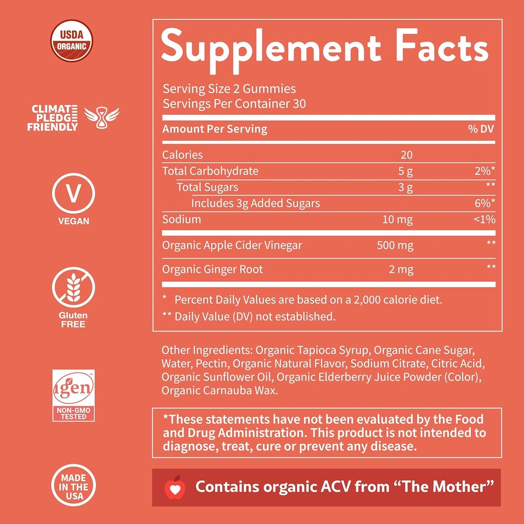 WellPath Pure ACV Gummies (2 Pack) - Apple Cider Vinegar with Mother - USDA Organic Gummy with Ginger for Gut Health | Vegan, Non-GMO, 120 Ct 6