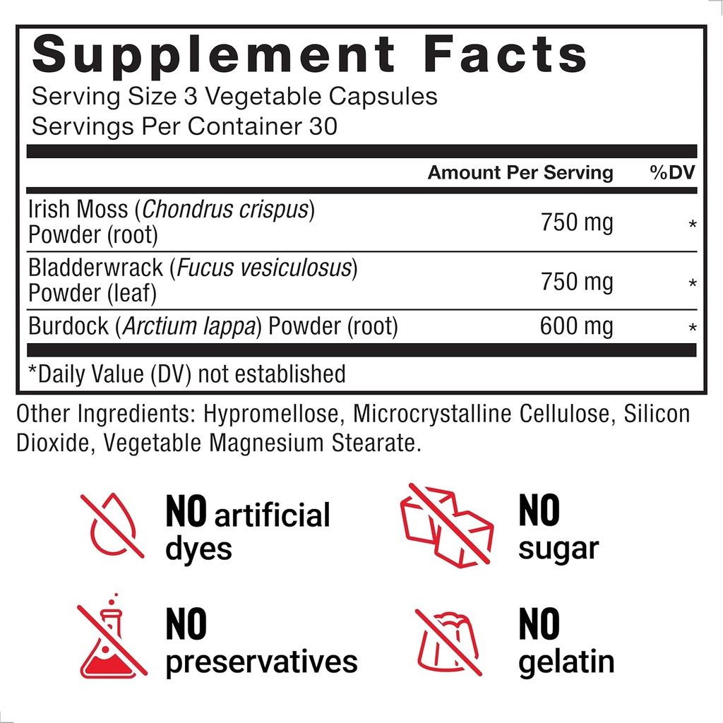 FORCE FACTOR Irish Sea Moss Capsules with Burdock and Bladderwrack for Immunity, Digestion, Heart Health, and Antioxidant Support, Vegan, No Gelatin, 90 Capsules 6