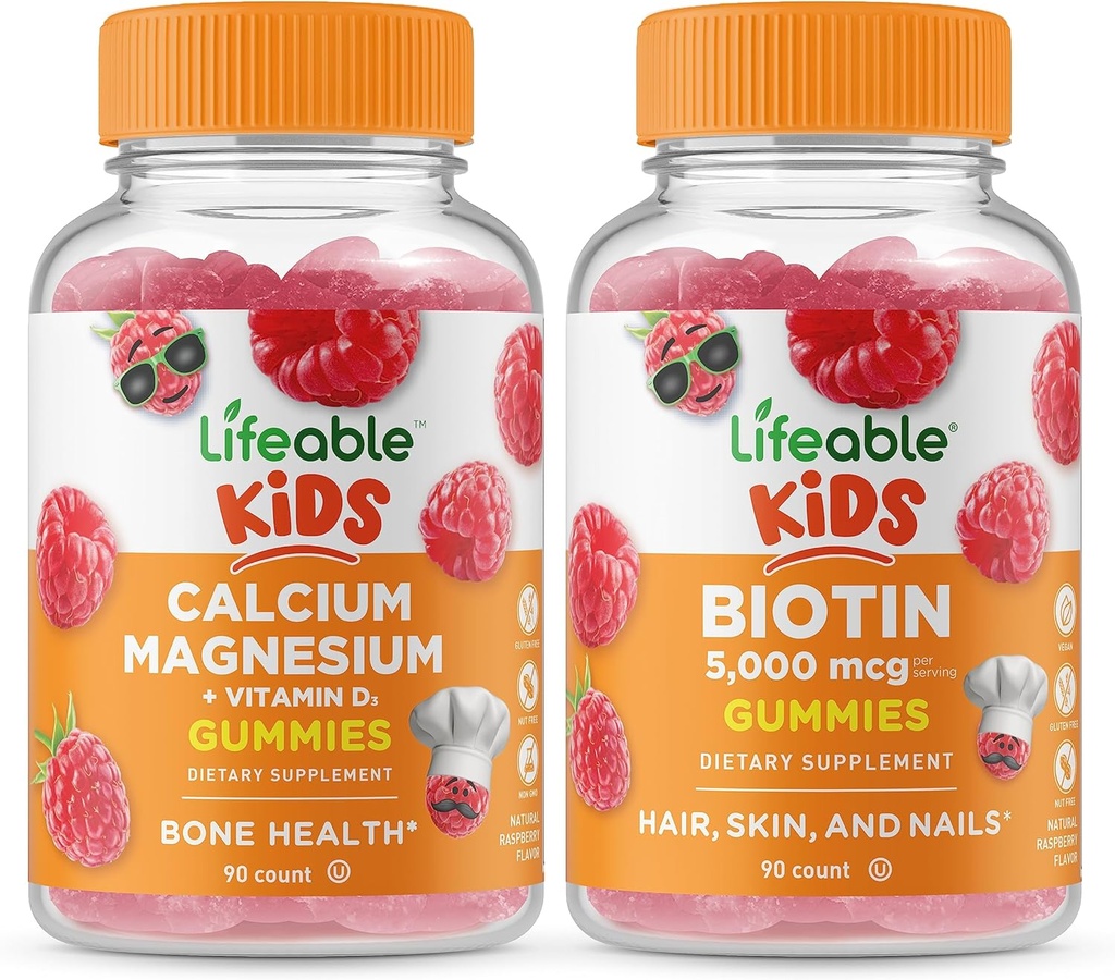Lifeable Calcium Magnesium Kids + Biotin Kids, Gummies Bundle - Great Tasting, Vitamin Supplement, Gluten Free, GMO Free, Chewable Gummy 2