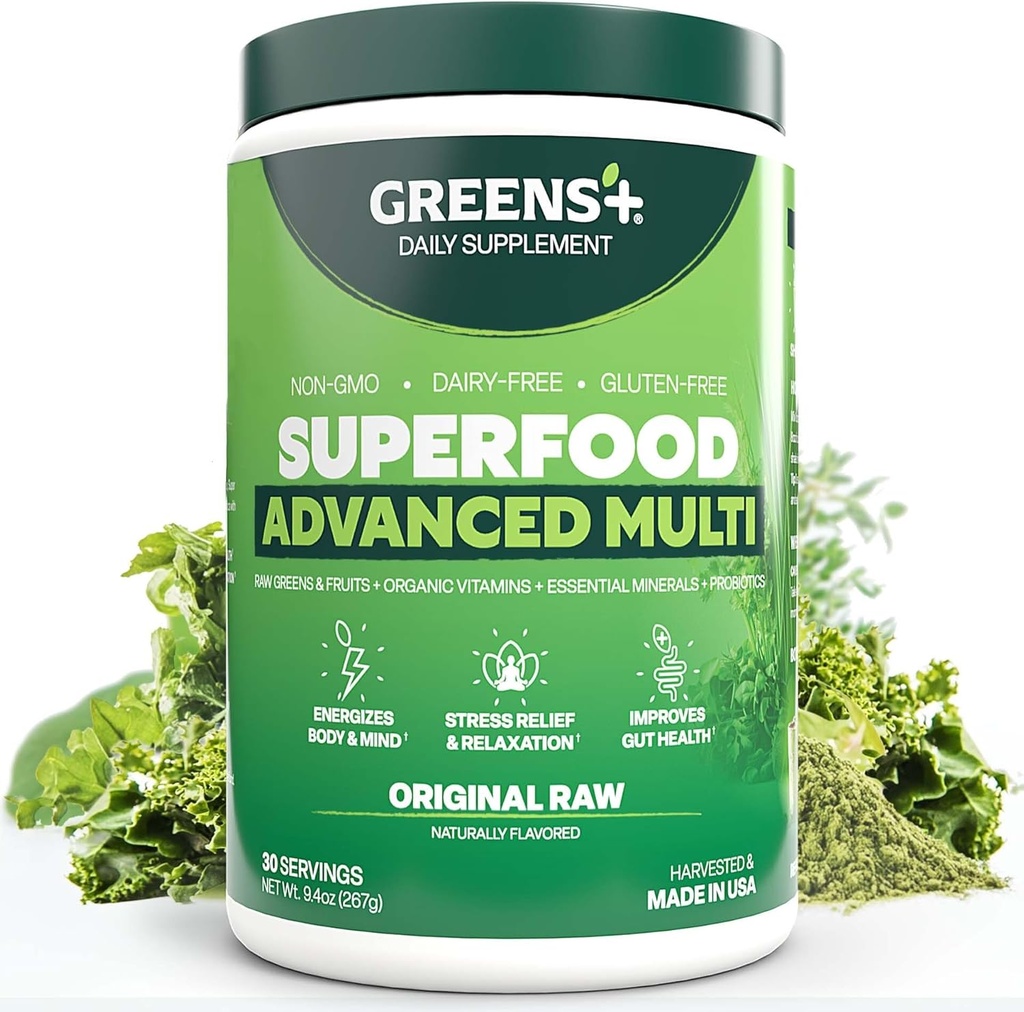 Greens+ Advanced Multi Raw Superfood | Essential Blend of Raw Foods, Superfruits and Sea Vegetables Powder | Vegan | Dietary Supplement | Non GMO, Soy Dairy & Gluten-Free | Size 9.4oz 2