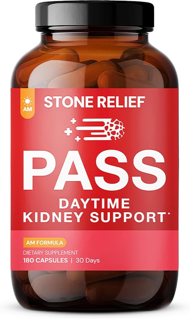 STONE RELIEF Pass AM – Daytime Herbal Kidney Support for Relief, Comfort, & Increased Flow (180 Capsules + Stone Catcher + Printed Guidebook) 2