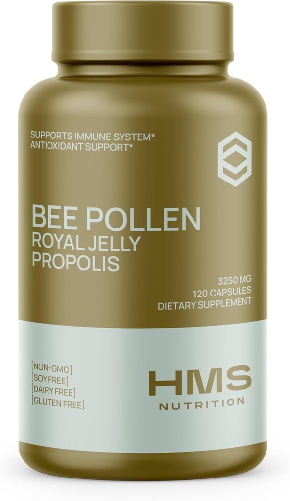 Premium Bee Pollen Daily Dietary Supplement - Includes Propolis & Royal Jelly - 3250mg Non-GMO, 120 Vegetarian Capsules - 30 Day Supply 2