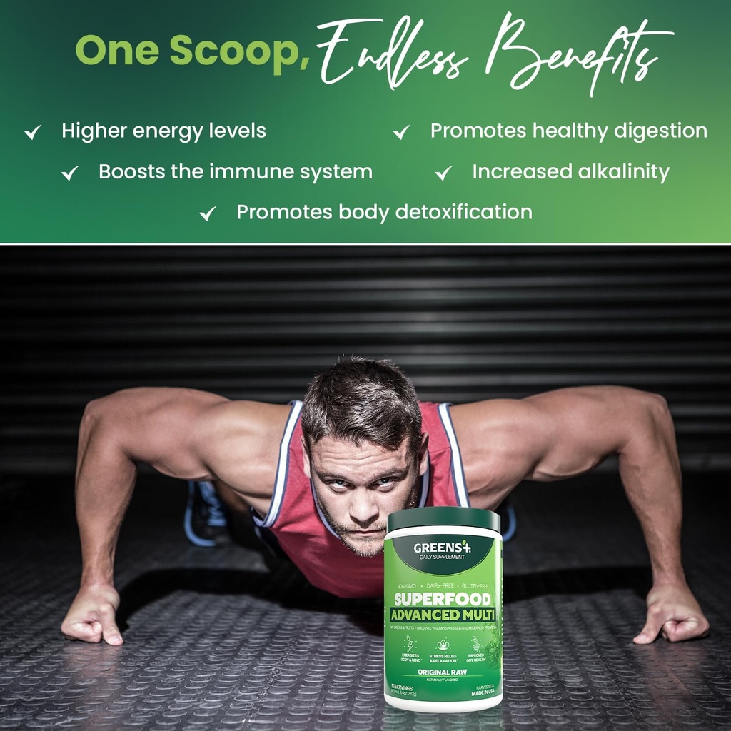 Greens+ Advanced Multi Raw Superfood | Essential Blend of Raw Foods, Superfruits and Sea Vegetables Powder | Vegan | Dietary Supplement | Non GMO, Soy Dairy & Gluten-Free | Size 9.4oz 4