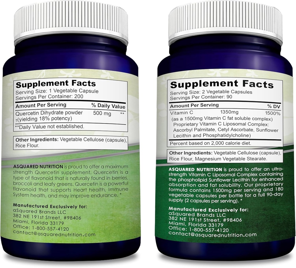 aSquared Nutrition Bundle for Quercetin 500mg & Vitamin C Liposomal Complex 1500mg - Immune Support 3