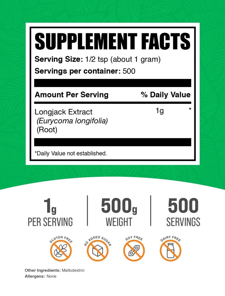 BulkSupplements.com Longjack Extract Powder - Tongkat Ali Extract, Tongkat Ali for Men & Women - Gluten Free, 1g per Serving, 500g (1.1 lbs) (Pack of 1) 3