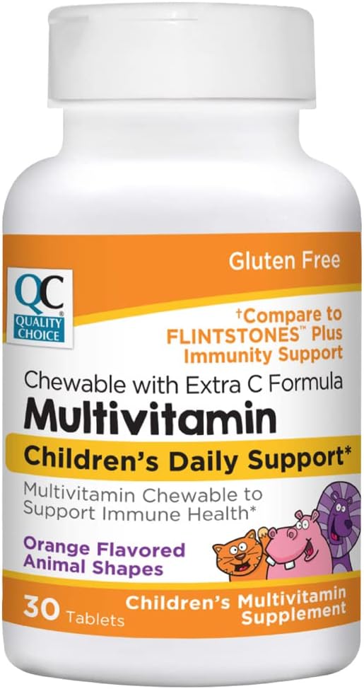 Quality Choice, Chewable Animal Shaped Children's Multivitamin with Extra Vitamin C, Children's Daily Support Orange Flavored Multivitamin Immune Health Supplement, 30 Count Bottle 2
