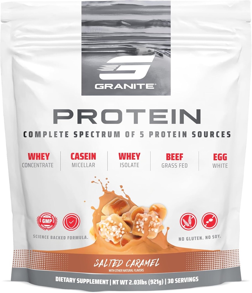 Granite Nutrition Protein Powder - Premium 5-Source Blend (Whey, Casein, Egg, Grass-Fed Beef) for Lean Muscle and Recovery - Salted Caramel Flavor, 30 Servings 2