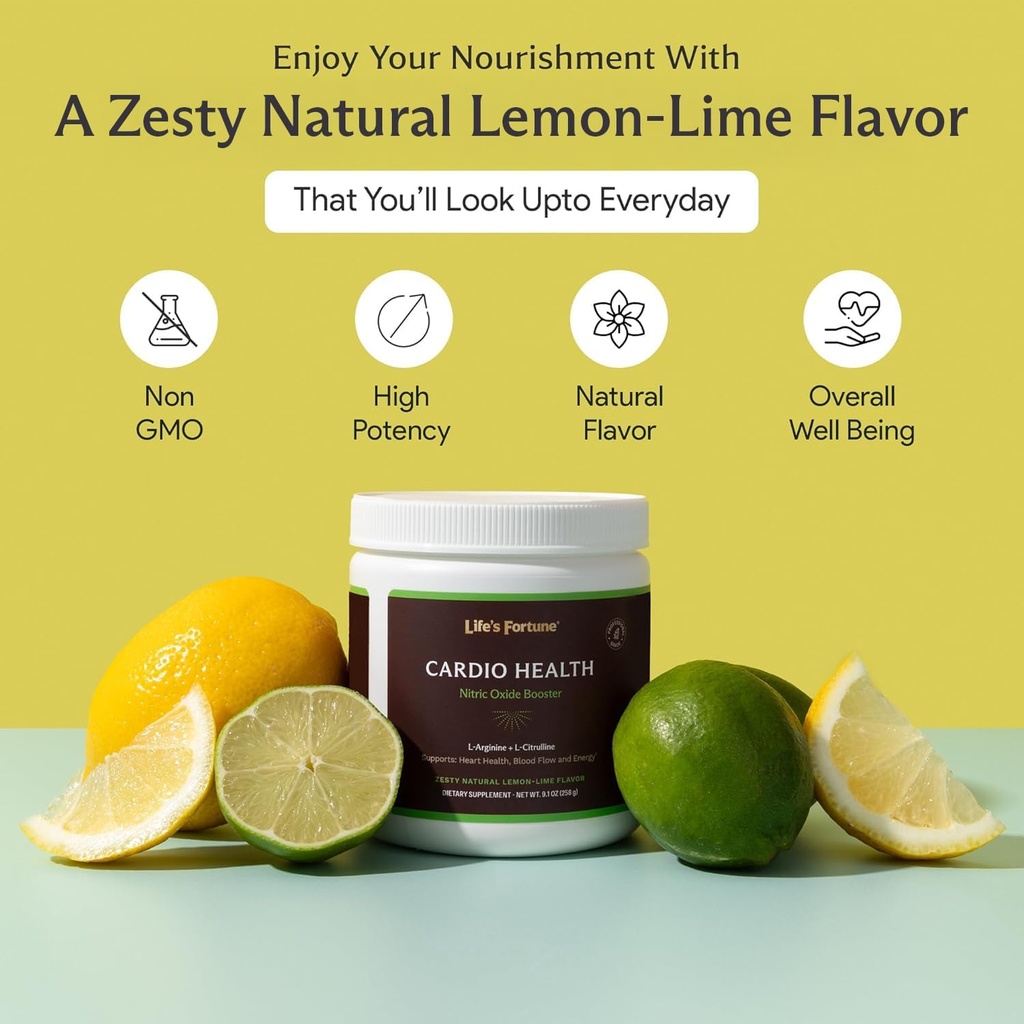 Life's Fortune L Arginine L Citrulline Supplement Powder - High Potency Nitric Oxide Supplement Booster with Natural Lemon Lime Flavor - Cardio Health, Blood Pressure and Vascular Support - 258g 5