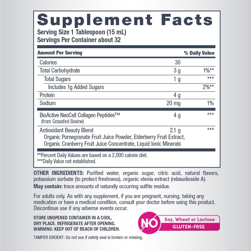 NeoCell Liquid Collagen, Skin, Hair, Nails and Joints Supplement, Includes Fruit Juice Concentrates and Green Tea Blend, Pomegranate, 16 oz., 1 Bottle 5