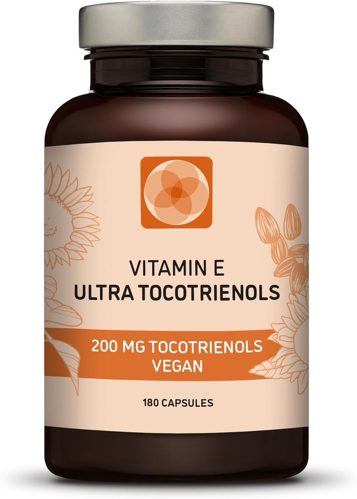 Ultra Tocotrienol 200mg Vitamin E Vegan – All 4 tocotrienols - Alpha Tocotrienol + Beta Tocotrienol + Gamma Tocotrienol + Delta Tocotrienol – No Tocopherols - Unique Tocotrienol Complex 5