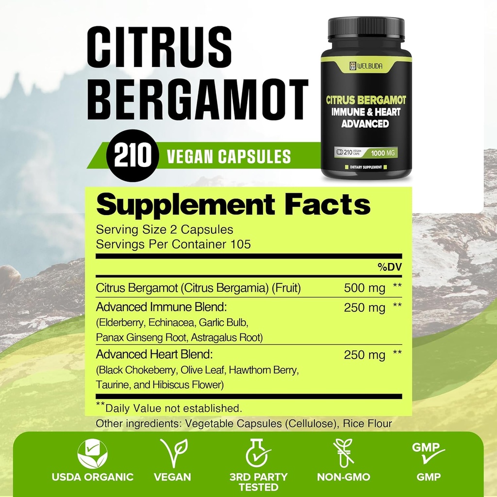 Citrus Bergamot with Olive Leaf, Hawthorn Berry & More - Combined Formula for Circulatory Health, Protective Function, Skin Health - 210 Capsules - 105 Day 6