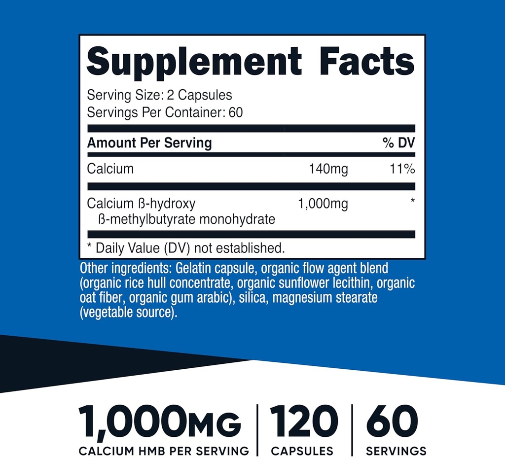 Nutricost HMB (Beta-Hydroxy Beta-Methylbutyrate) 1000mg (120 Capsules) - 500mg Per Capsule, 60 Servings - Gluten Free and Non-GMO 3