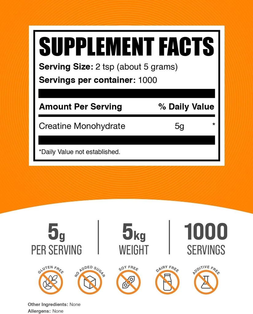BulkSupplements.com Creatine Monohydrate Powder - Creatine Supplement, Micronized Creatine, Creatine Powder - Unflavored & Gluten Free, 5g (5000mg) per Servings, 5kg (11 lbs) (Pack of 5) 3