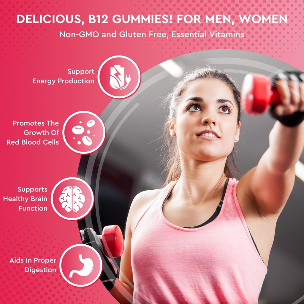 Vitamin B12 Gummies - 5000 mcg Methylcobalamin with Iron, Vitamin C, D3 & Folate, Energy Support and Metabolism, Immune, B-12 Complex Chewable Supplement for Men & Women, Vegan- 60 Count 4