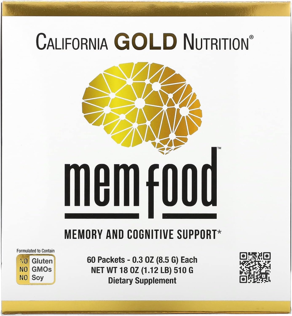 California Gold Nutrition MEM Food, Memory & Cognitive Support with MEM Blend, L-Serine, Organic Lion's Mane and Blueberry Juice Powder, 60 Packets, 0.3 oz (8.5 g) Each 2