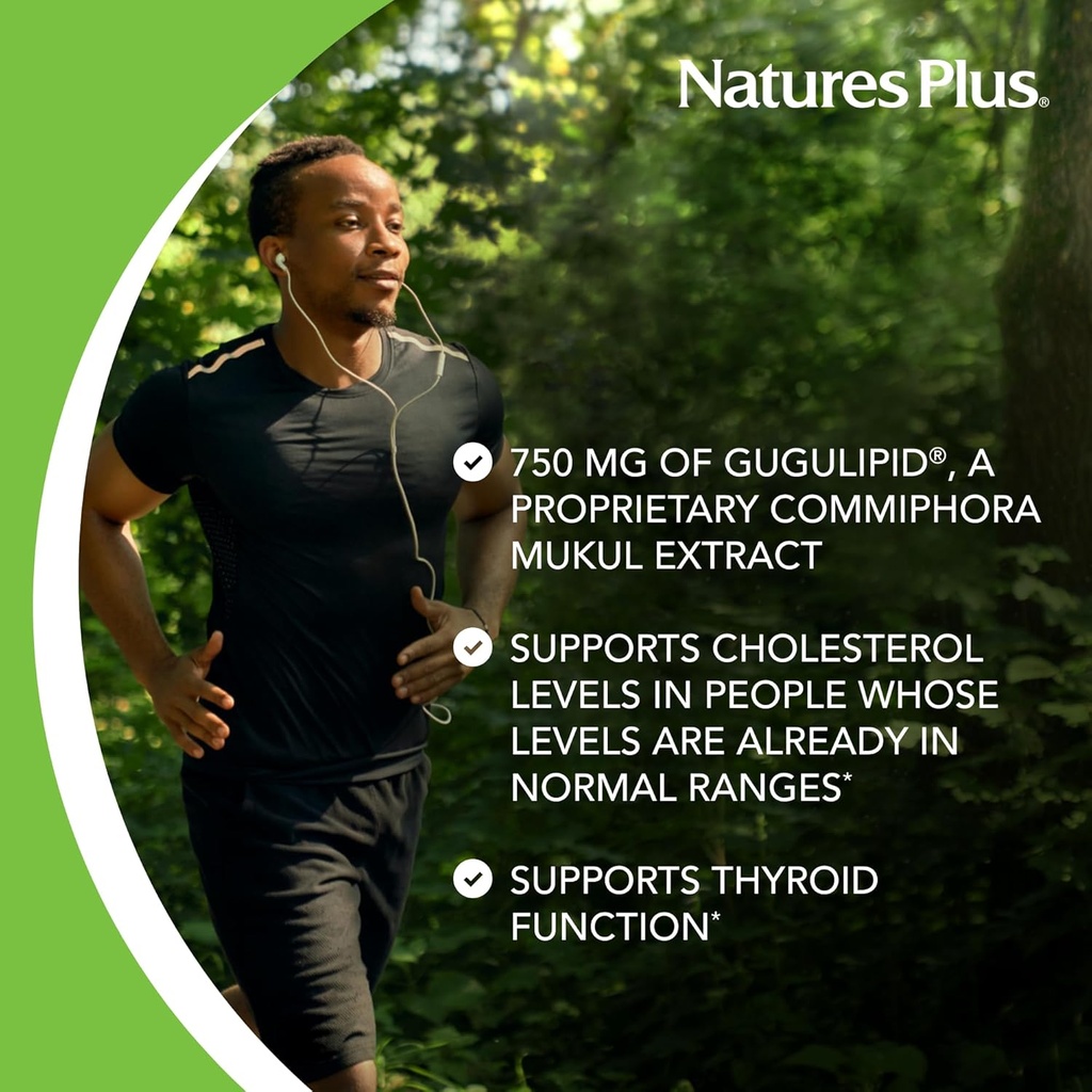 Natures Plus Herbal Actives Gugulipid - 750 mg, 2.5% Guggulsterones - 60 Vegan Capsules - Ayurvedic Botanical Supplement - Maximum Potency - Vegetarian, Gluten-Free - 60 Servings 5