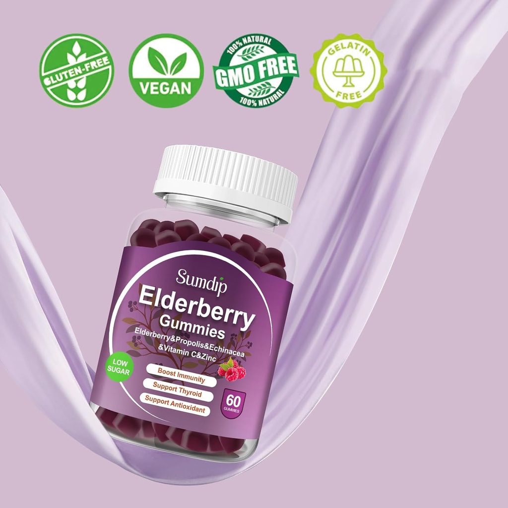 Elderberry Gummies with Zinc and Vitamin C Immune Support Herbal Dietary Supplements Berry Flavor Vegan Gummy Non-GMO Gluten Free 60 Gummies-2 Pack 6