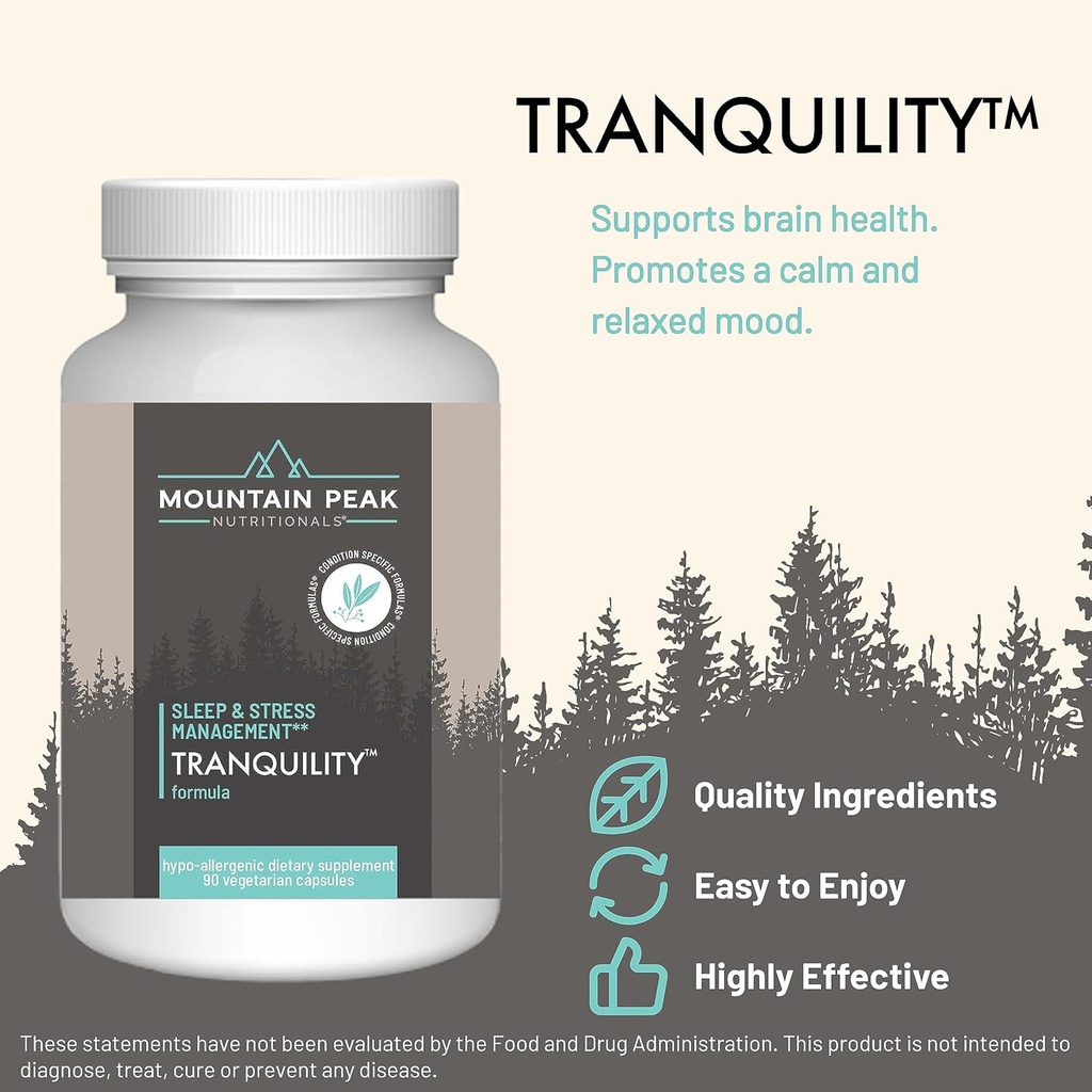 Mountain Peak Nutritionals Tranquility Formula - Supports Brain Health, Sleep & Stress Management - Vitamin B6, Vitamin B12 and Adaptogens - Hypoallergenic Dietary Supplement (90 Vegetarian Capsules) 3