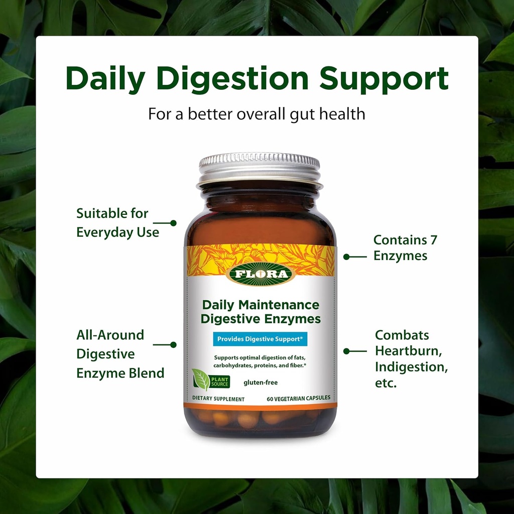 Flora Daily Maintenance Digestive Enzymes - Contains 7 Enzymes for Digestive Health Support - Aids Gas & Bloating - Non-GMO & Gluten-Free - 60 Vegetarian Capsules 5