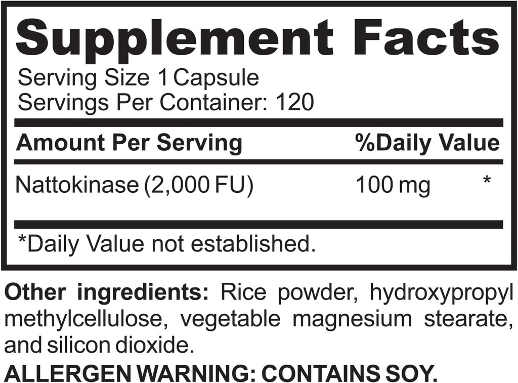 Nattokinase Supplement 2,000 FU, 120 Capsules - Natto Extract for Normal Blood Flow and Circulation - Non-GMO, Gluten Free, Vegan - Made in USA 3