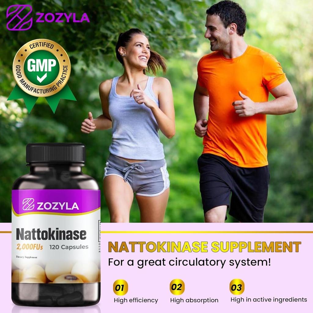 Nattokinase Supplement 2,000 FU, 120 Capsules - Natto Extract for Normal Blood Flow and Circulation - Non-GMO, Gluten Free, Vegan - Made in USA 6
