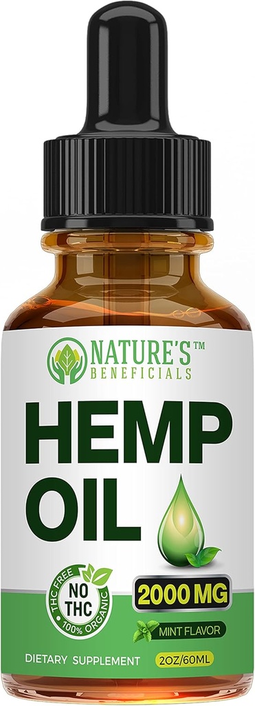 Nature's Beneficials Organic Hemp Oil Extract Drops, 2000mg - Omega Fatty Acids 3 6 9, Non-GMO Ultra-Pure CO2 Extracted 3