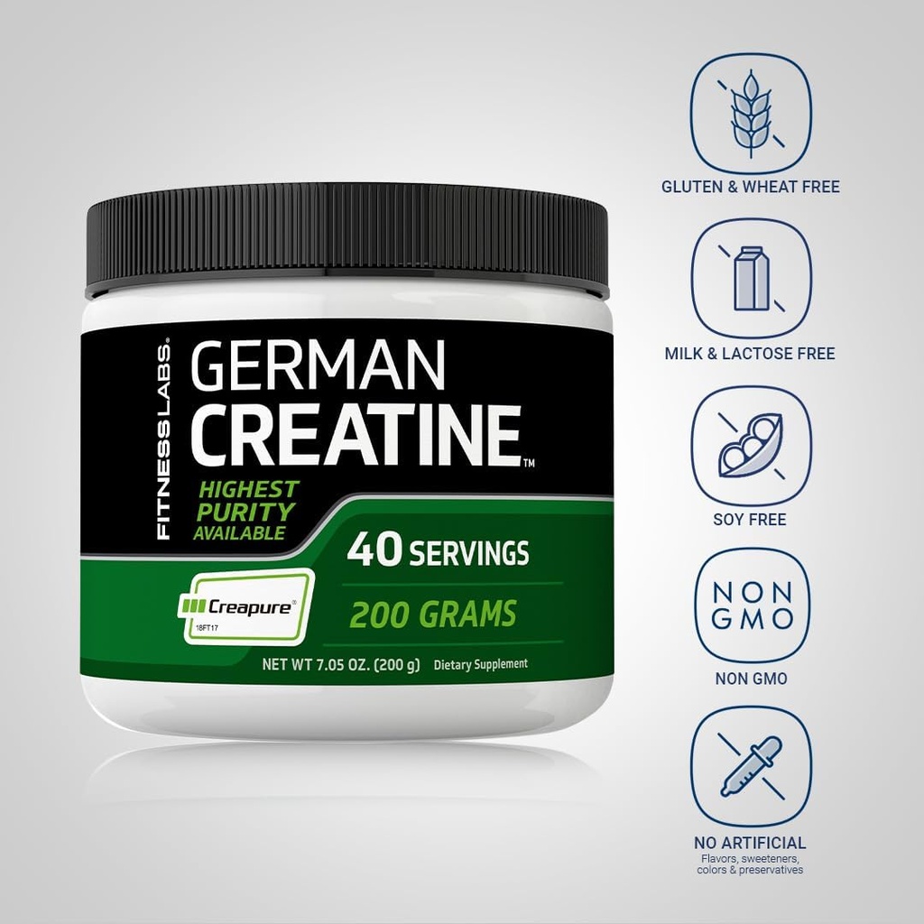 Fitness Labs German Creatine Powder | 7.05 oz | 39 Servings | Creapure | Monohydrate Powder | Non-GMO, Gluten Free Supplement 4