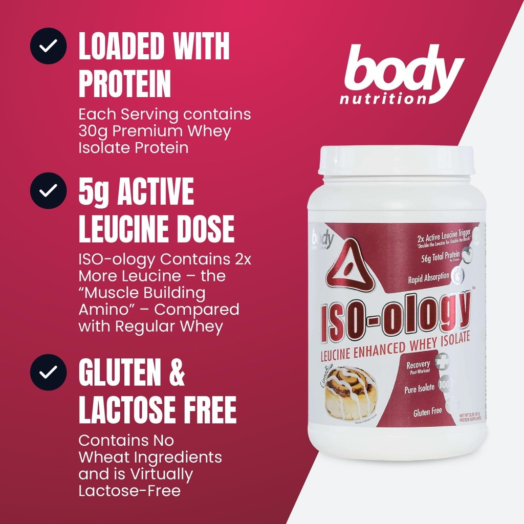 Body Nutrition ISO-Ology, Leucine-Enhanced Whey Isolate Protein Powder, Post-Workout Recovery Supplement, Isolated Grass Fed Whey, Chocolate Peanut Butter Cup Flavor, 4lb 4