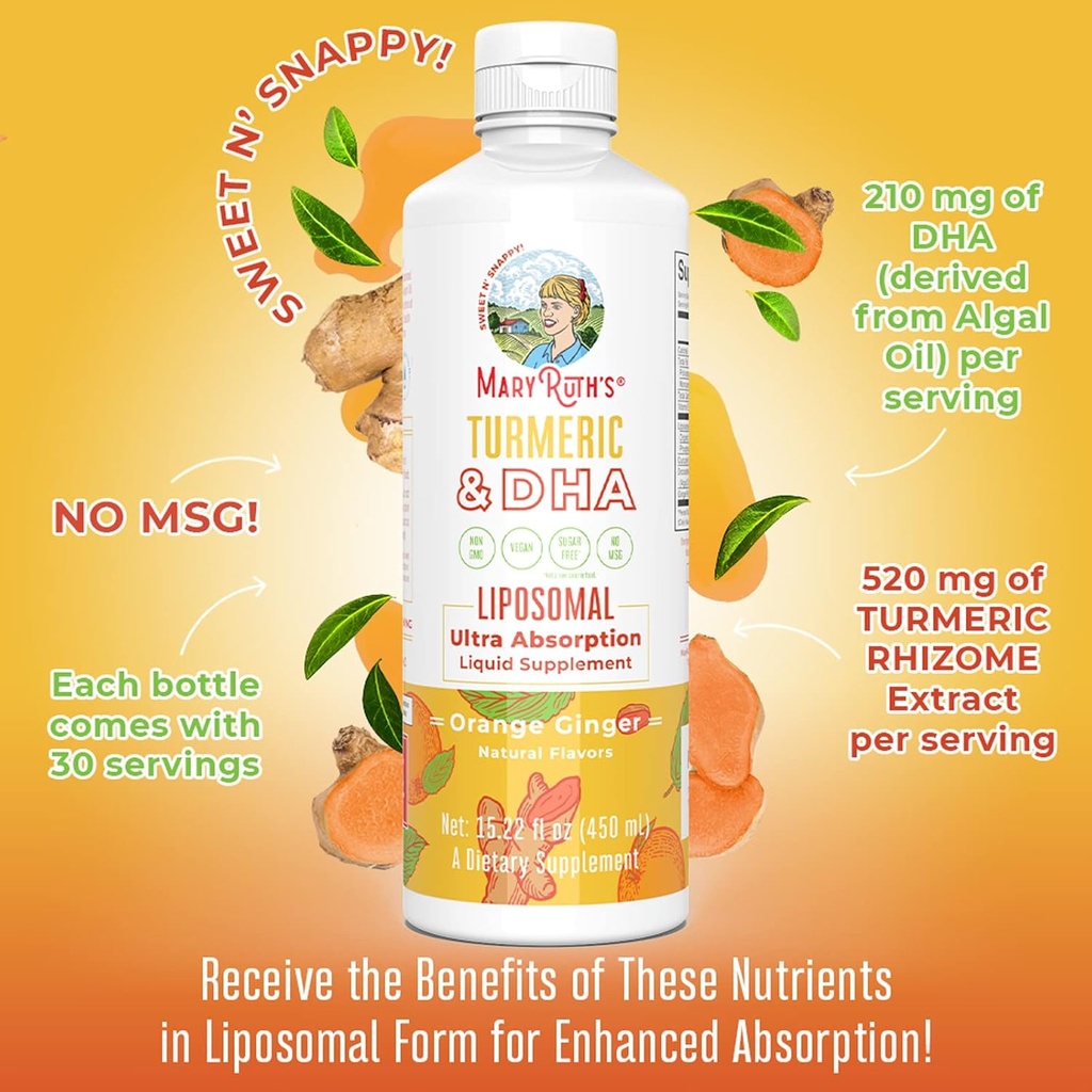 MaryRuth Organics Kids Multivitamin (Strawberry Cherry & Vanilla) & Turmeric & DHA Liposomal (Sweet Ginger) | Clean Label Project Verified® | Vitamins for Joint Health & Overall Wellness | Vegan 4