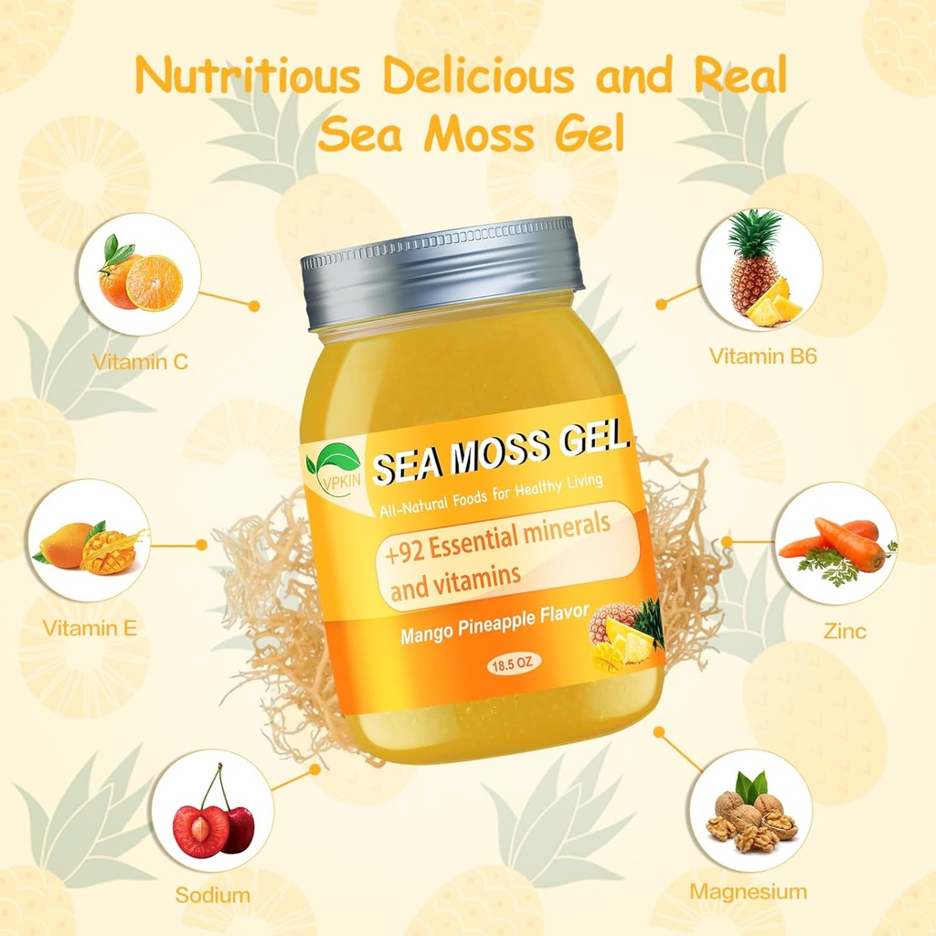 Sea Moss Gel,Irish Sea Moss Raw Organic,Sea Moss Supplement Advanced for Immune & Metabolism Support(Mango Pineapple,18.5OZ) 4