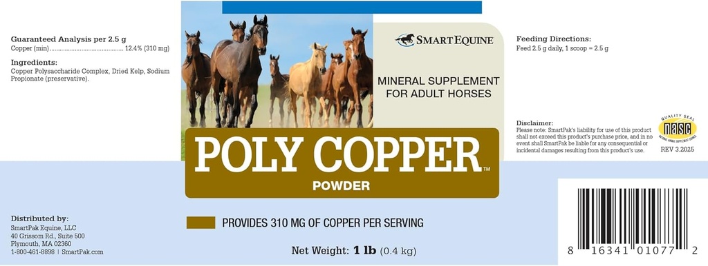 SmartEquine Poly Copper | Equine Horse Coat Supplements for Skin | Vitamins & Minerals Supplements for Horses Bones and Metabolism | 1 lb Jar 3