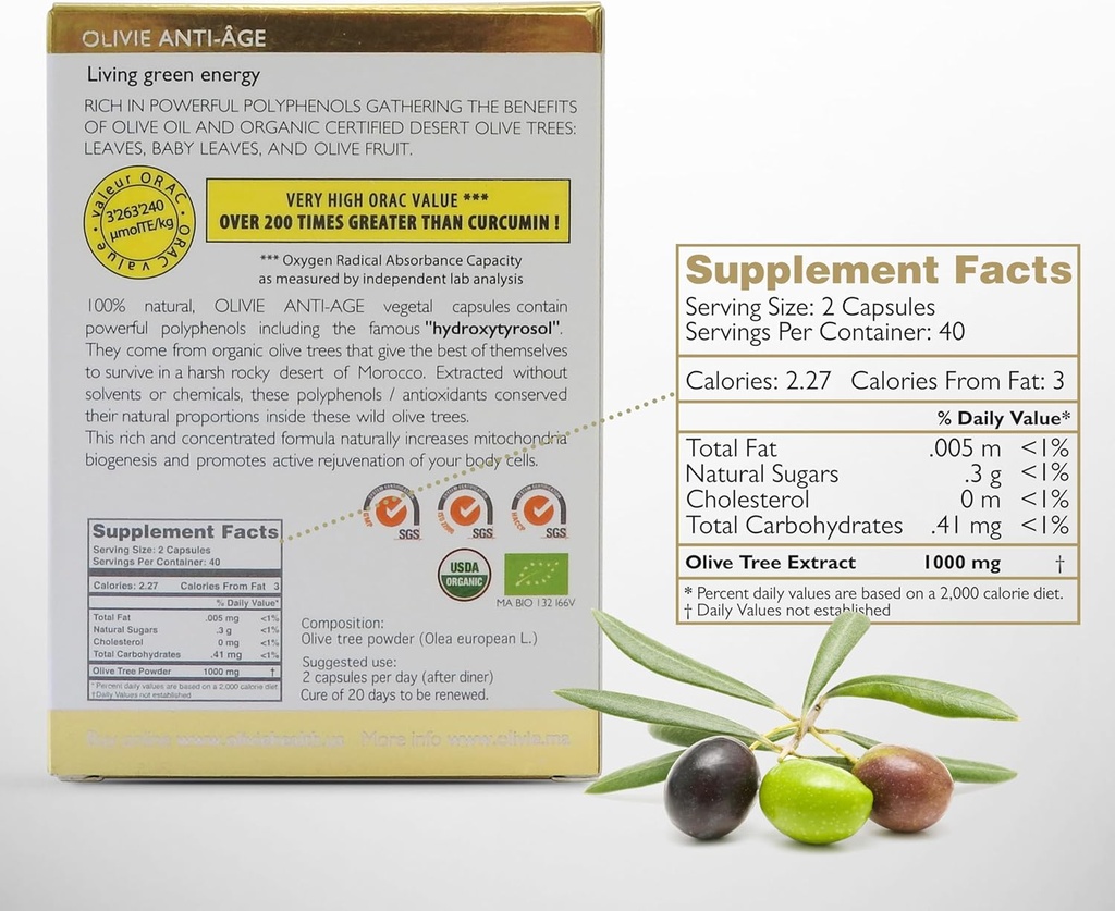 Organic Antioxidant Polyphenols Rich Olive Leaf Extract Supplement Capsules Olivie | Hydroxytyrosol Oleuropein Anti Aging Supplement | 40 Capsules 4