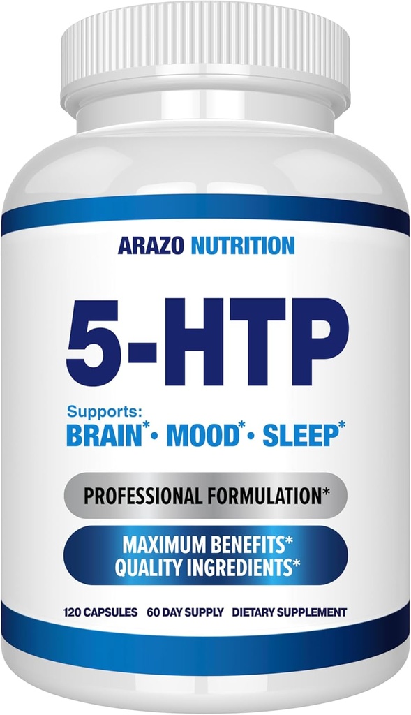 5-HTP 200 MG Plus Calcium for Mood, Sleep – Supports Calm and Relaxed Mood – 99% High Purity – 120 Capsules – Arazo Nutrition 2