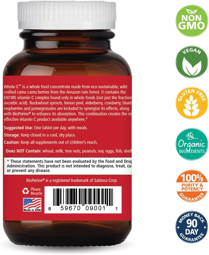 PURE ESSENCE LABS Whole-C Whole Food Vitamin C - Best Immune Support - Organic & Nature Vitamins - Immunity Booster & Dietary Supplements (30 Tablets) 3
