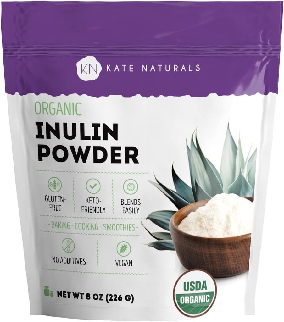 Kate Naturals Inulin Powder Organic from Blue Agave (8oz) Soluble Prebiotic Fiber for Coffee, Yogurt & Smoothies 2