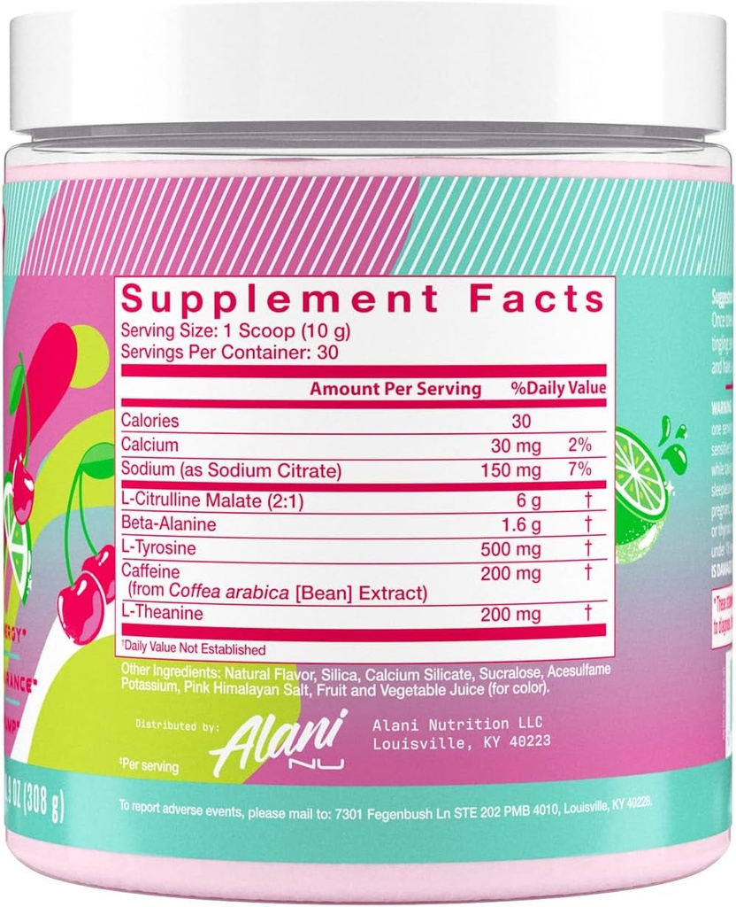 Alani Nu Pre Workout Powder Cherry Twist, Amino Energy Boost, Endurance Supplement, Sugar Free, 200mg Caffeine, L-Theanine, Beta-Alanine, L-Citrulline, 30 Servings 3