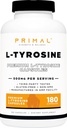 Primal L-Tyrosine Capsules (180 Capsules / 500 mg Per Serving) | Tyrosine Amino Acid Supplement 2