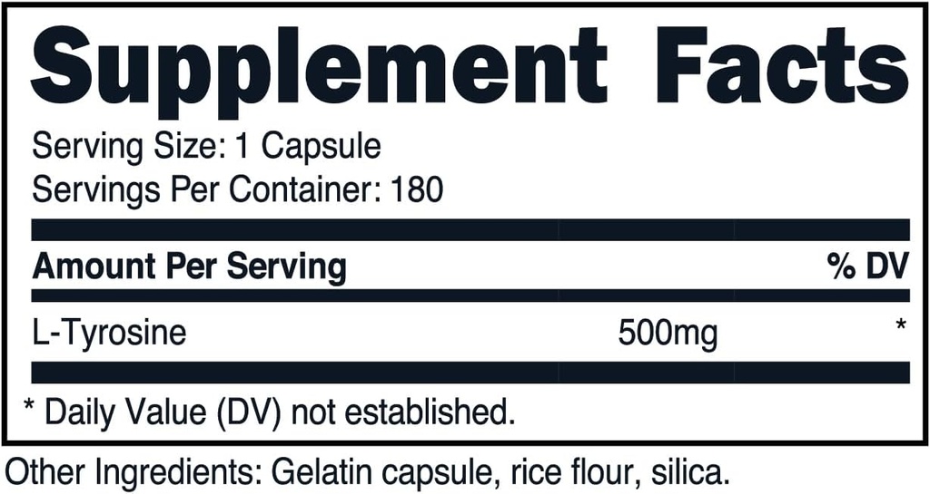 Primal L-Tyrosine Capsules (180 Capsules / 500 mg Per Serving) | Tyrosine Amino Acid Supplement 3