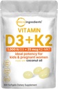 Micro Ingredients Vitamin D3 1,000 IU + K2 MK-7 25 mcg, 300 Softgels | Virgin Coconut Oil | 2-in-1 Bone, Immune & Heart Support | Easy to Swallow, Non-GMO 2