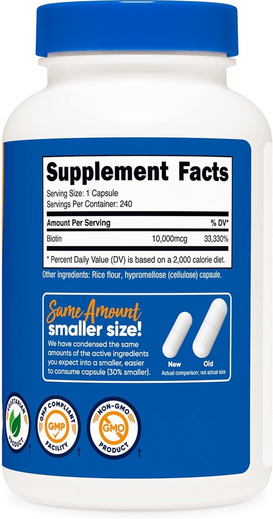 Nutricost Biotin (Vitamin B7) 10,000mcg, 240 Caps (3 Bottles) - Non-GMO, Gluten Free 5