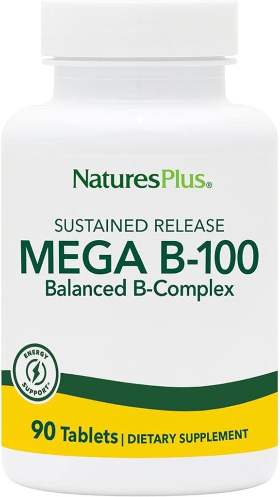 Natures Plus Mega B-100 Complex - 90 Sustained Release Vegetarian Tablets - Energy & Brain Booster - Gluten Free - 90 Servings 2