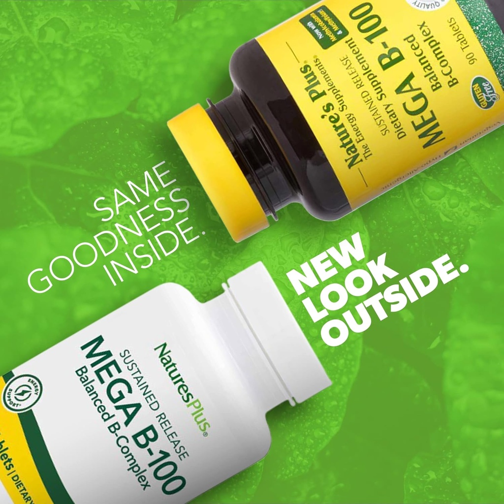 Natures Plus Mega B-100 Complex - 90 Sustained Release Vegetarian Tablets - Energy & Brain Booster - Gluten Free - 90 Servings 3