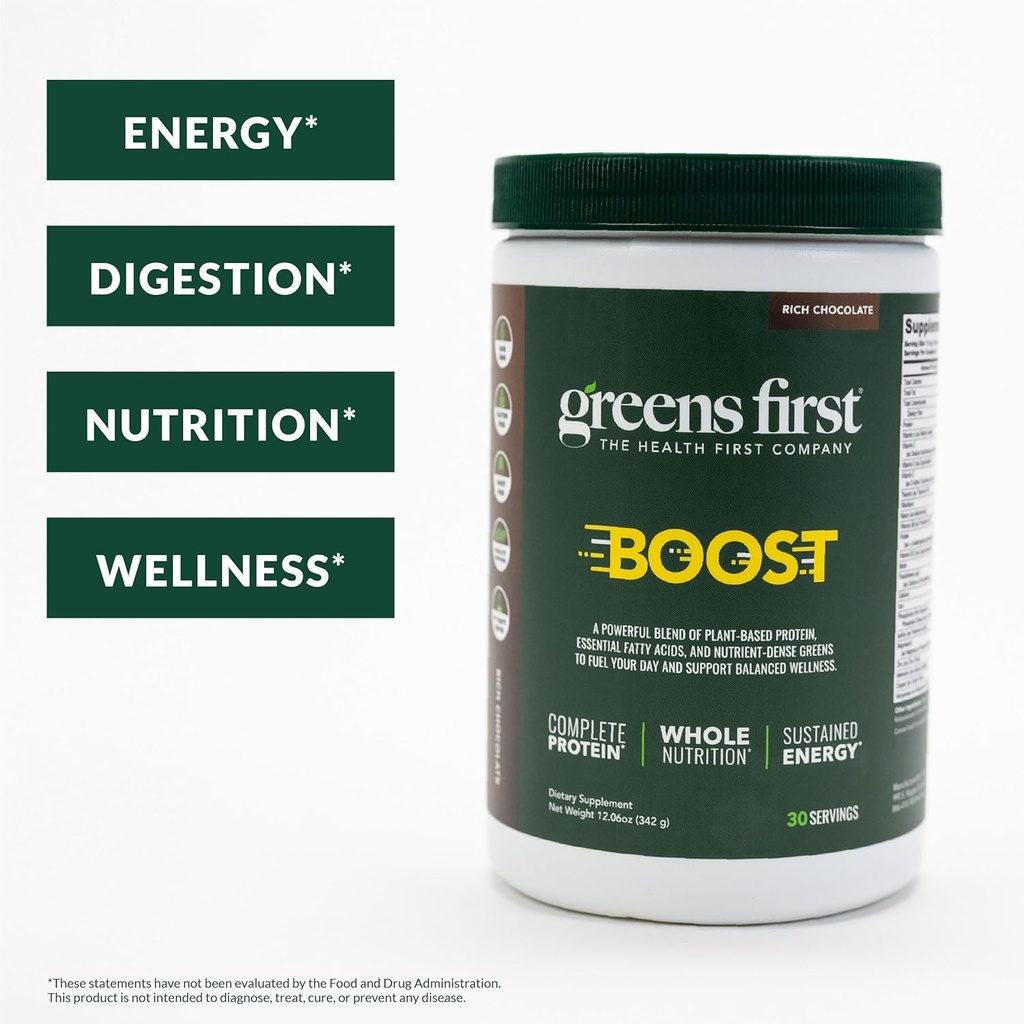 Greens First Boost - Plant-Based Protein & Balanced Nutrition - Superfood Shake Mix - No Wheat or Soy - Dairy-Free - Vegan - Dutch Chocolate, 12.28 oz. 3
