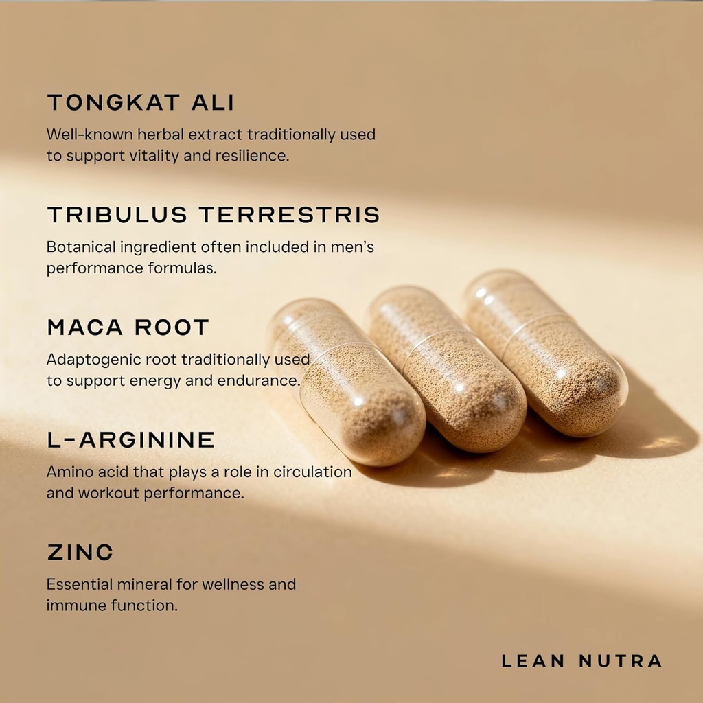Lean Nutra Men’s Hormone Support – 180 Capsules – Natural Testosterone Support Supplement with Maca, Fenugreek, Tongkat Ali, Zinc, Tribulus, DHEA – Energy, Balance, Strength & Wellness for Men 5
