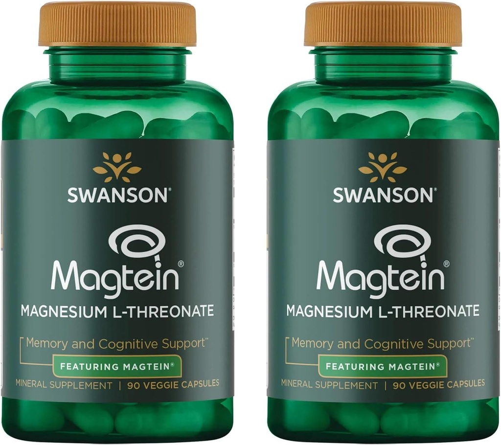 Swanson Magnesium L-Threonate - Mineral Supplement Promoting Nervous System Health - May Support Cognitive Health, Learning & Memory - (90 Veggie Capsules) (2 Pack) 2